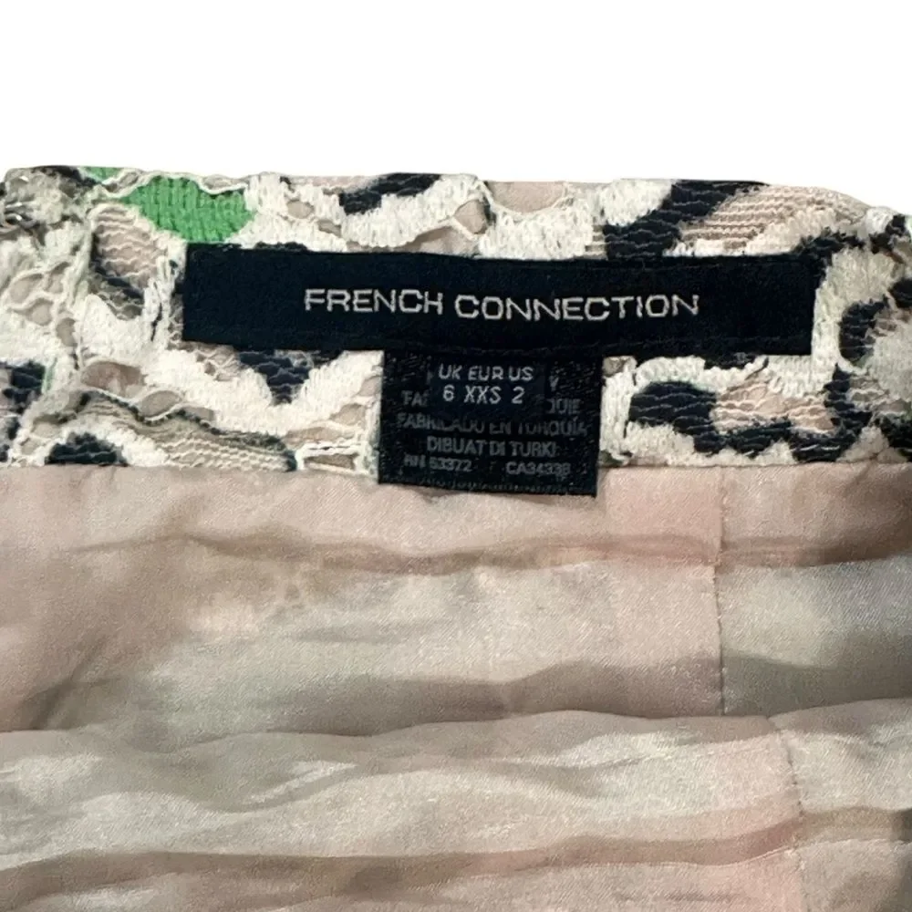 French Connection Green White Lace Pencil Peplum Skirt Size XXS